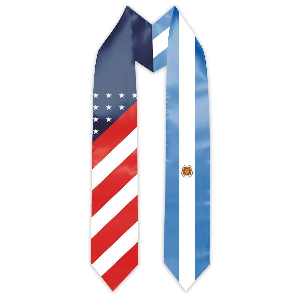 6021 Argentina Flag and USA Country Flag Graduation Stole Graduation Sash